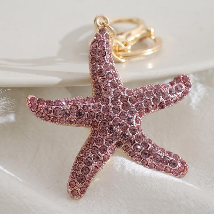 Elegant Crystals Embedded Sea Star Keychain Versatile Alloy Accessory for Women