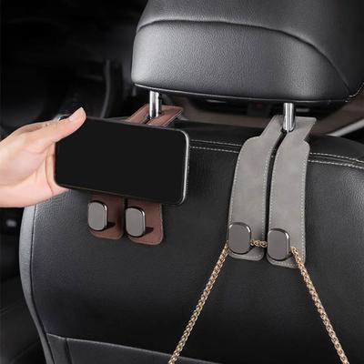 1Pc Universal Quality Car Headrest Hook Premium Suede Rear Seat Hanging Dual Hook 20KG Large Load-Bearing Hook Car Accessories