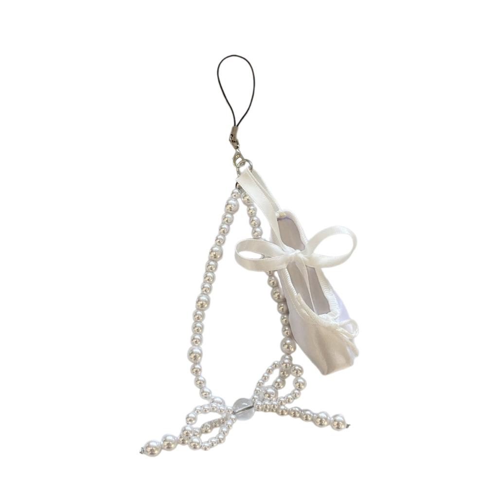 Elegant Pearls Ballet Shoe Phone Charm Handmade Sturdy Pendant for Phone and Bag Versatile Use Fashion Accessory