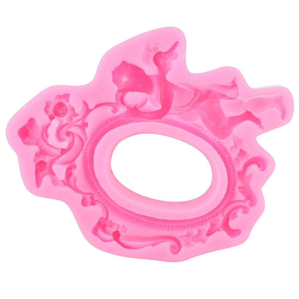 European Angel Photo Frame DIY Silicone Mold Fondant Chocolate Mould Cake Baking Decor ToolPink