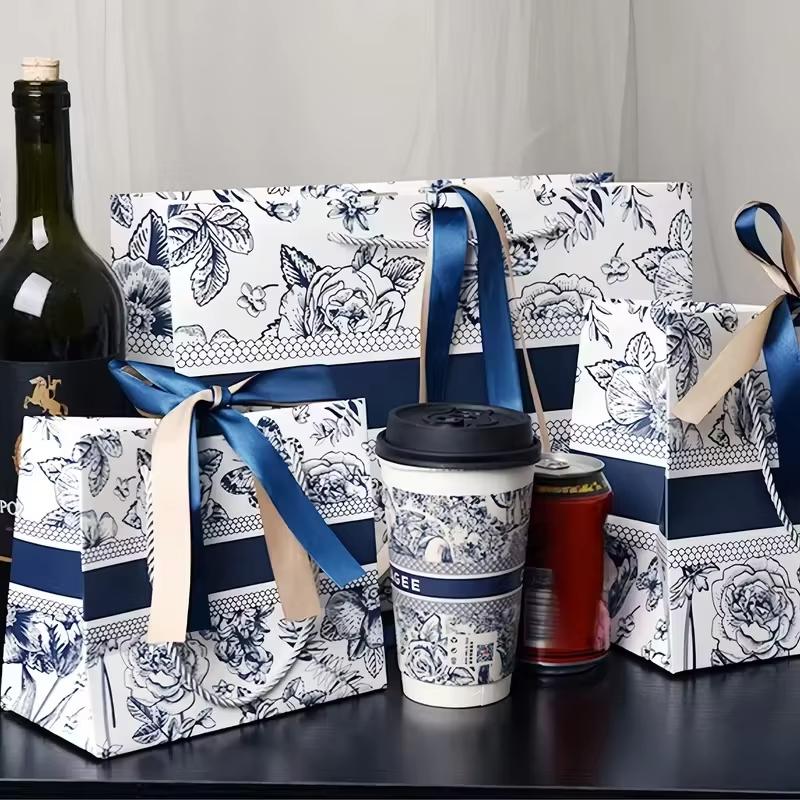 1pc Tote Bag With Ribbon Floral Fashion Gift Bags New