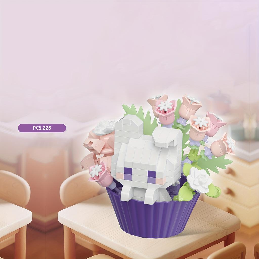 Building block small animals flower pot series tabletop ornaments decoration Christmas Halloween gifts