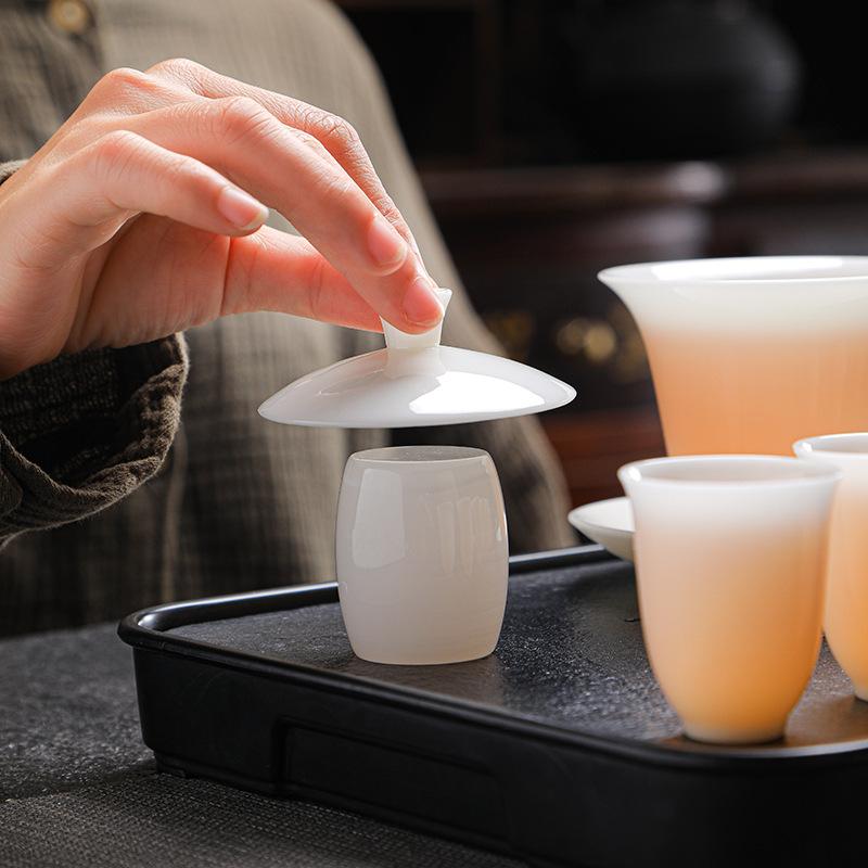 Ice crystal jade porcelain tea set for home use, giving customers practical high-end gifts, business company festival gifts