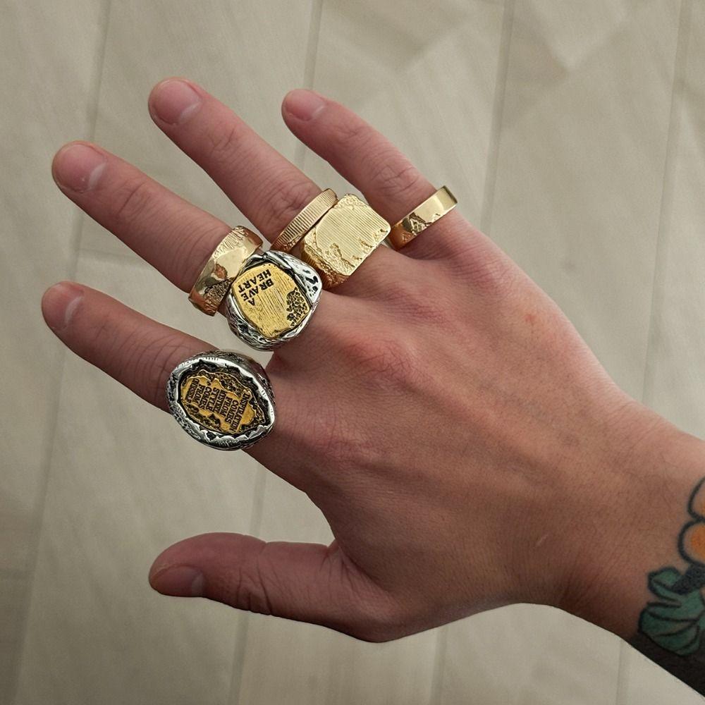 6Pcs/Set Punk Rings Hip-hop Men Rings Retro Geometric Open Rings  Male