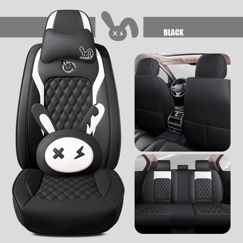 Cartoon Faux Leather Car Seat Covers for SUV Pick-up Truck Sedan Universal Breathable Anti-Slip Driver Seat Cushion (Full Seat)