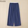 ZANZEA Damen Casual Elastischer Bund Kordelzug Lockere Hose
