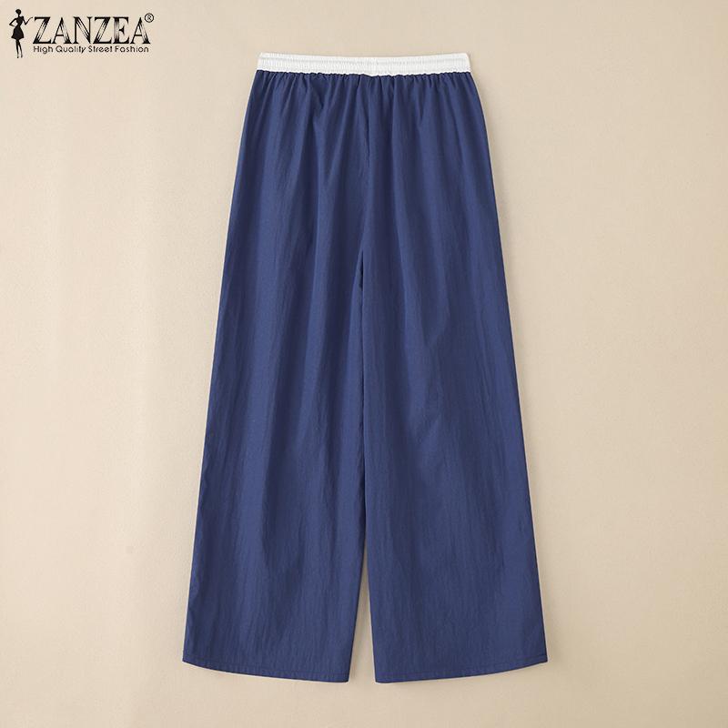 ZANZEA Damen Casual Elastischer Bund Kordelzug Lockere Hose