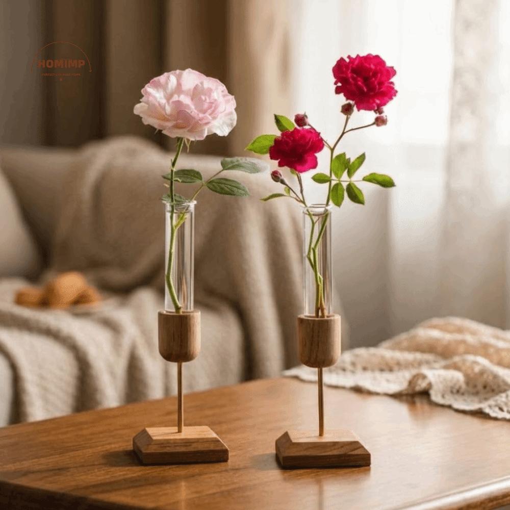 Kreative Hydroponik-Pflanzenvase Minimalistische Holzbasis Blumenarrangement-Behälter Heimdekoration Einfacher Blumenhalter Ständer