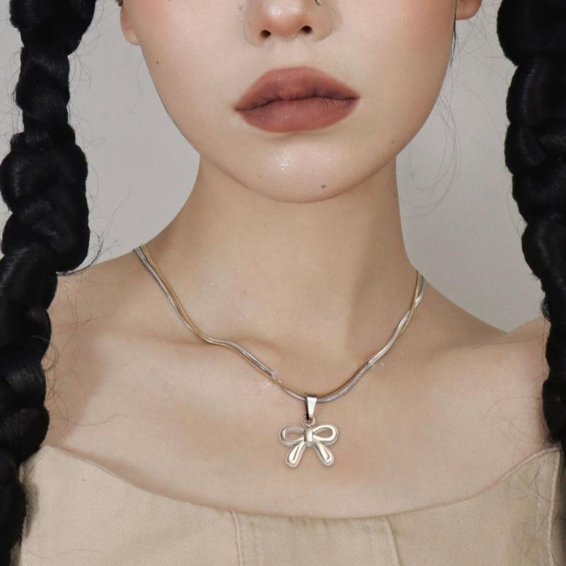 Geometry Bowknot Pendant Necklace Sweet Cool Clavicle Chain Necklace Jewelry