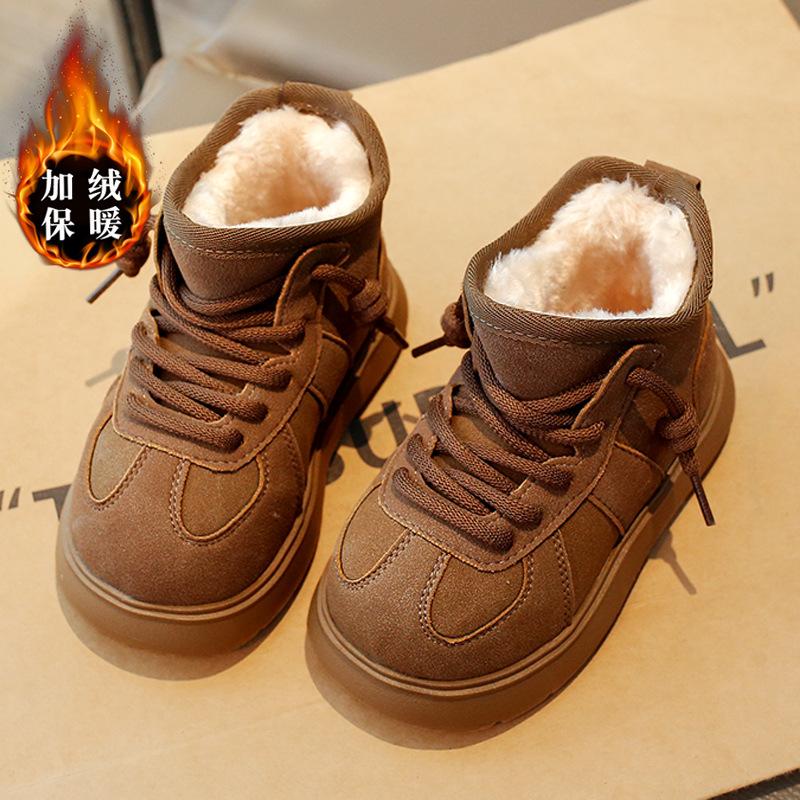 Boys' snow boots, new winter model, fleece-lined, non-slip, children's large cotton shoes, boys' warm short cotton boots for the Northeast