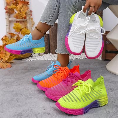 Fashion Women Sneakers Knitted Mesh Breathable Fashion Sneakers Lightweight Lace Up Trendy Walking Flat Shoes Women Zapatos De Mujer
