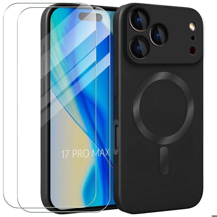 Coque de Protection - E.F.Connection - pour iPhone 17 Pro Max - avec Anneau Magnétique Noir - 2 Vitres
