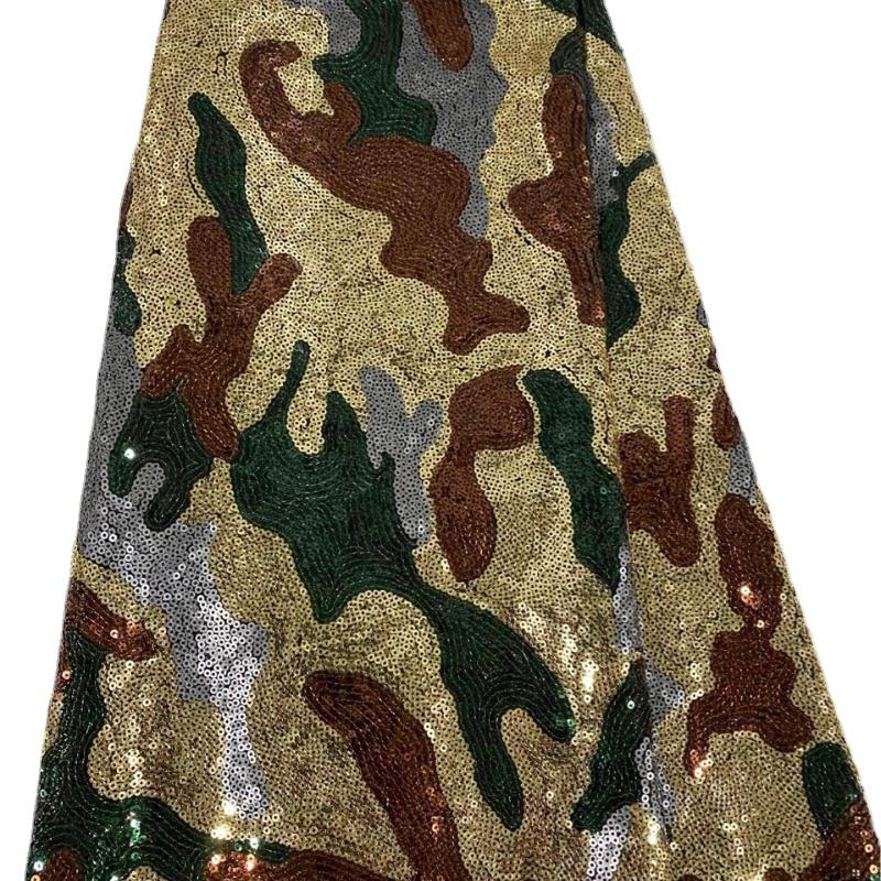1yard African Lace Sequin Embroidered Fabric Camo Embroidery Cloth 3MM Beaded Lace Sequin Fabrics for DIY Sewing Clothing