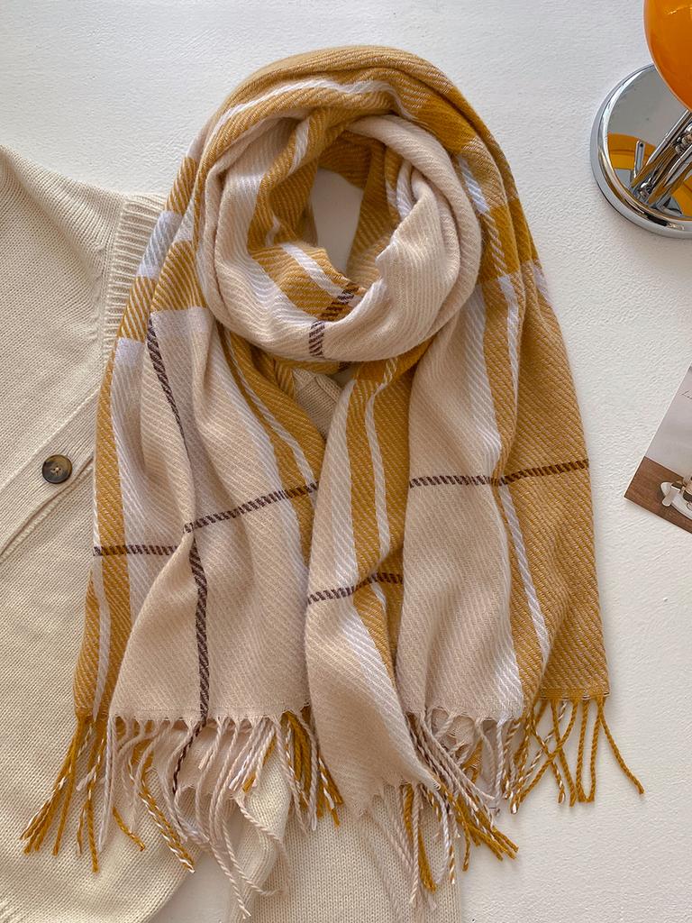 Plaid Long Scarf Winter Warm Imitation Cashmere Women Pashmina Foulard Bandana Scarves Female Luxury Hijab Tassel Shawl Wraps