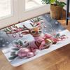 Christmas Pink Moose Cartoon Entryway Floor Mat Christmas Cute Decorative Carpet Holiday Atmosphere Decoration