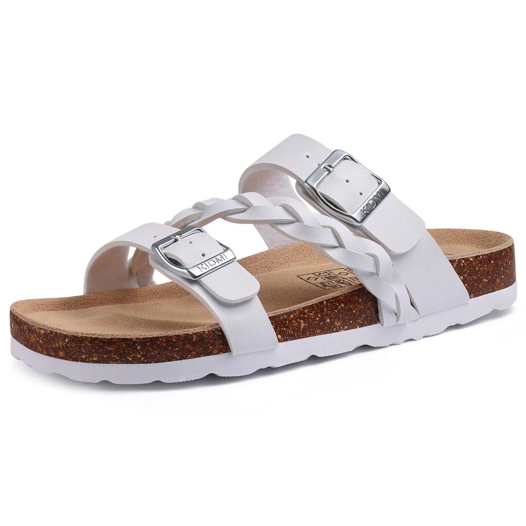 Fashion Comwarm Women's Cork Footbed Sandals With Arch Support Summer Women Cork Slippers Slip-On Slide Sandals With Adjustable Buckle