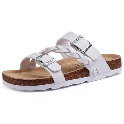 Fashion Litfun Women's Fashion Cork Slippers New Summer Double Buckle Women's Beach Sandals Cozy Cork Walking Slippers With Arch Support
