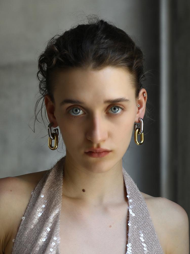 E.B.belle Gold Plated Basic Hollow Chain Stud Earring High Quality Stainless Steel Waterproof Party Fashion Women Chic Jewelry