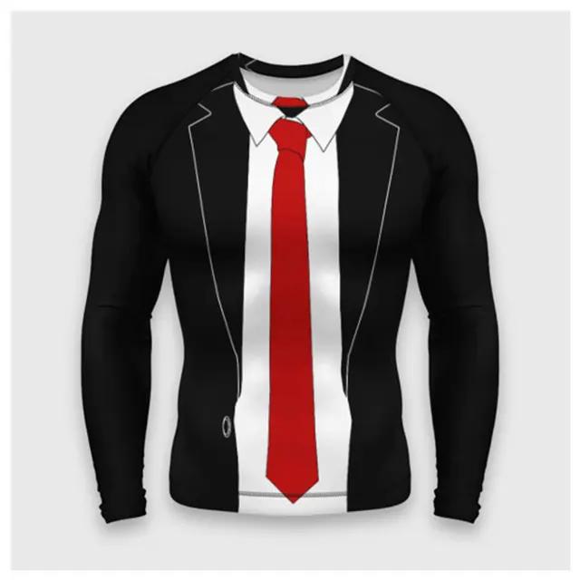 Suit Imitation 3D T-shirt For Men's Street Hip-hop Cosplay Funny And Personalized Round Neck Long Sleeved Fashion Casual New Top
