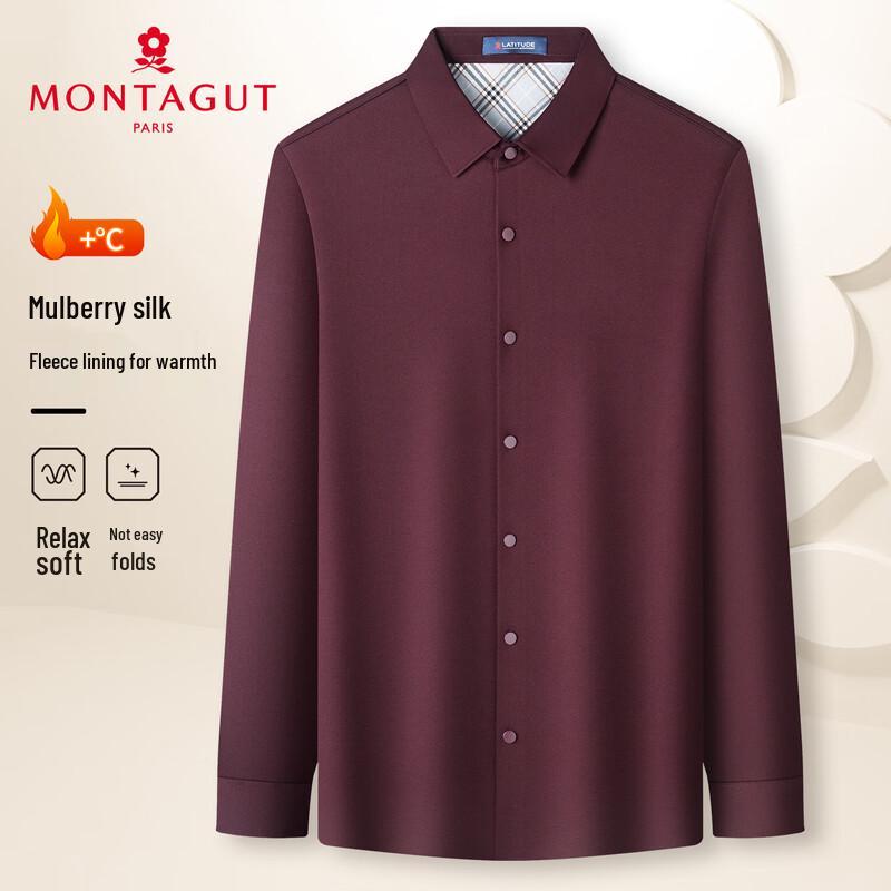 MONTAGUT Men's Silk Blend Fleece-Lined Casual Shirt