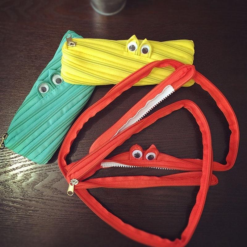 Creative Stationery Large Capacity Canvas Monster Zipper Pencil Case Women Makeup Bag Wallet