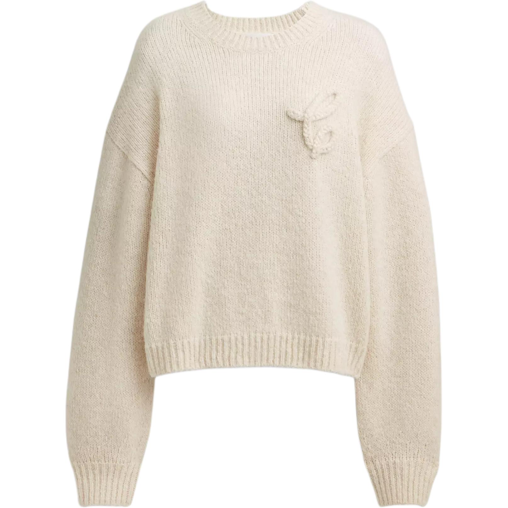 Coach Logo Embroidered Crew Neck Pullover Sweater Women sweater White CV470-IVO XS