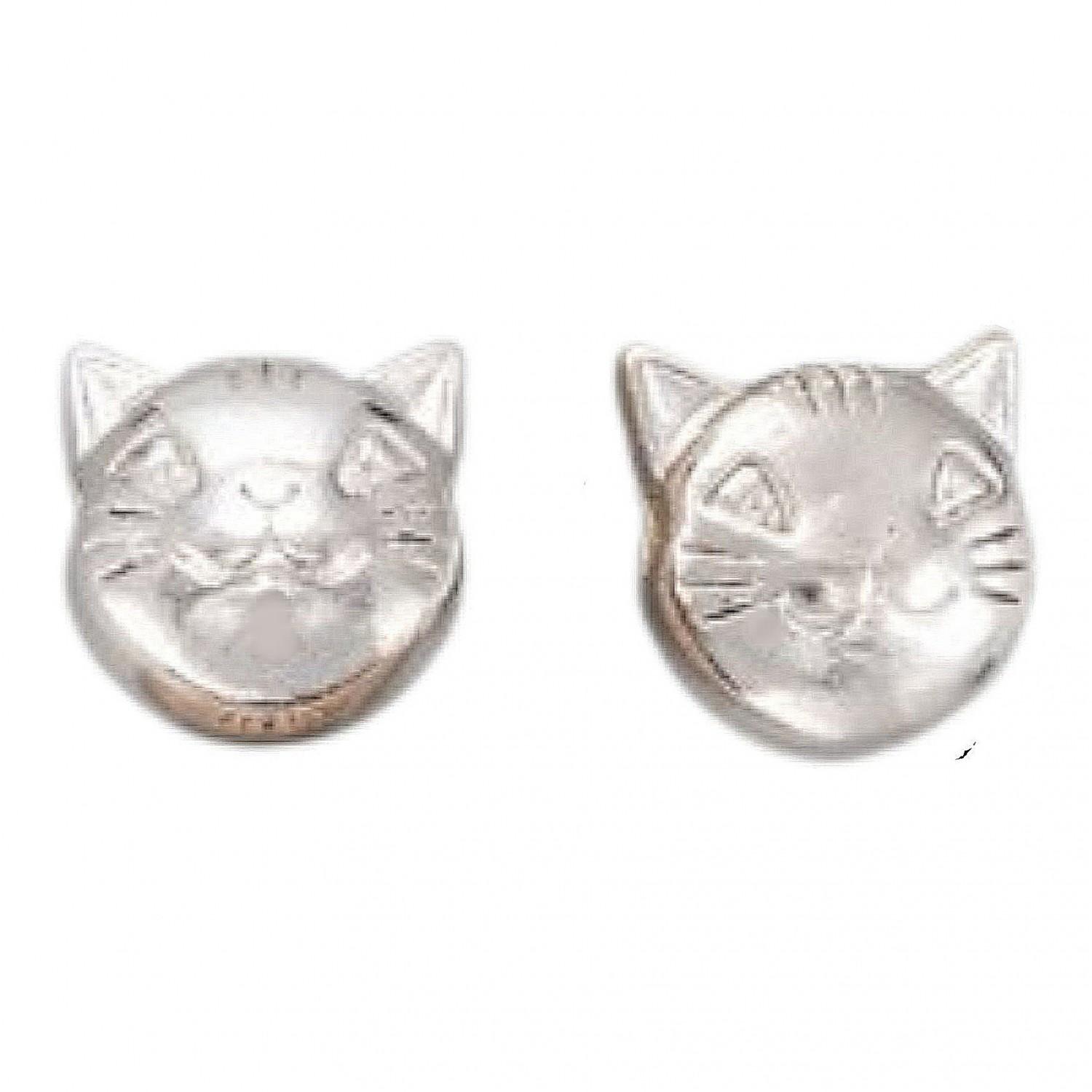 Lot de 20 perles breloques argentées 3d relief petite tête de chat 0,8cm