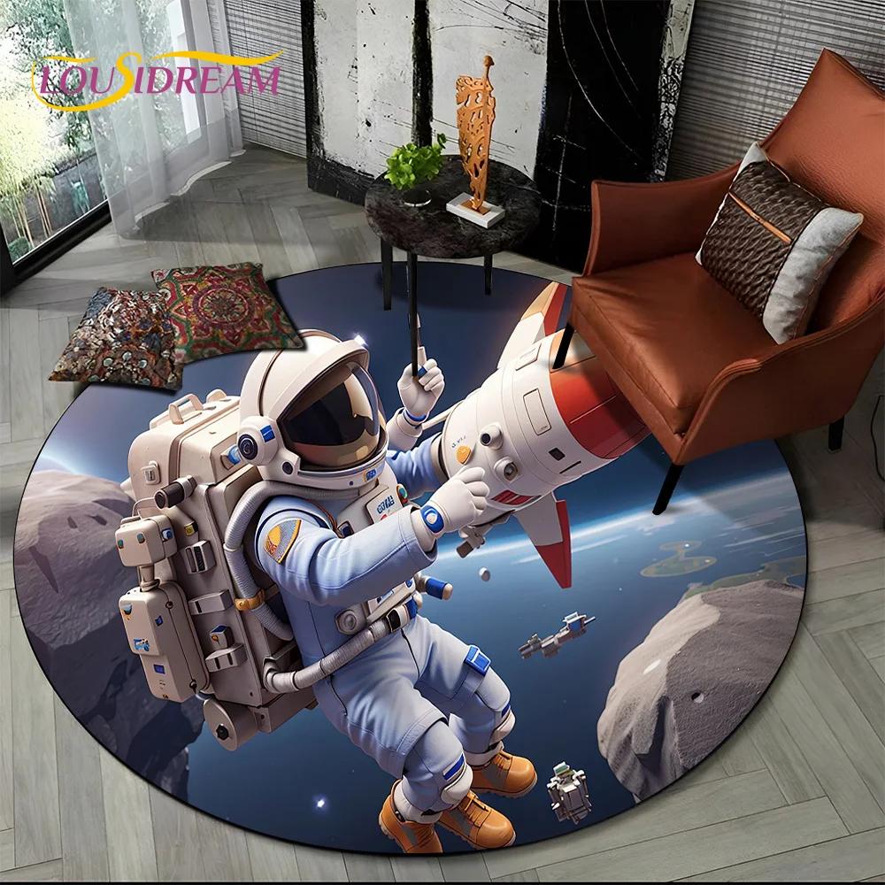 Astronaut Universe Spaceman 3D Outer Space Cartoon Round Area Carpet Rug for Living Room Bedroom Kid Decor,Pet Area Rug Non-slip