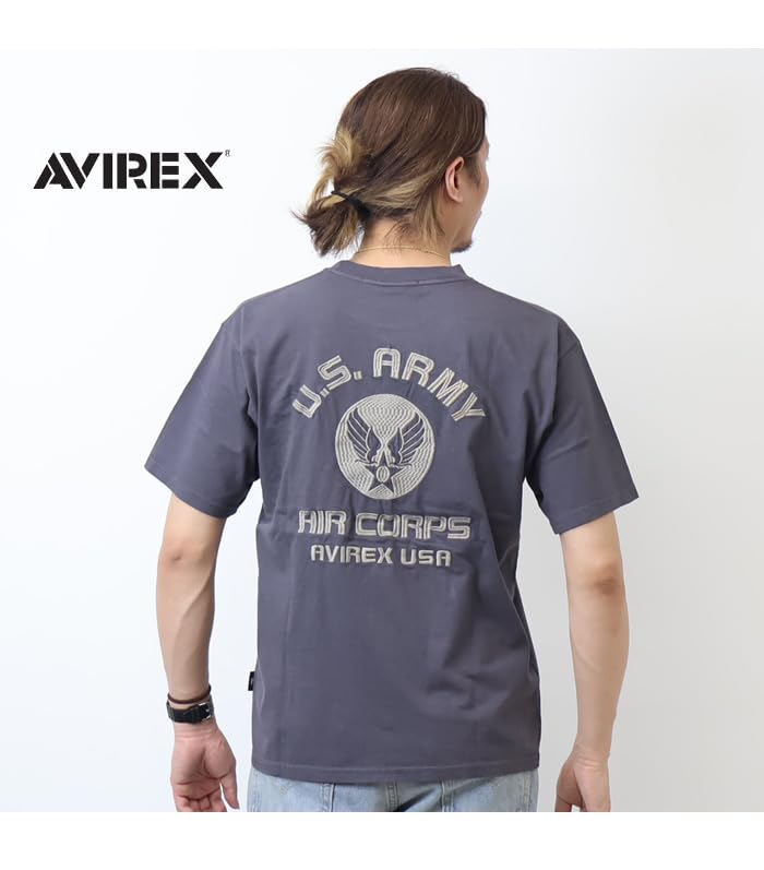 AVIREX FADE WASH EMBROIDERY T-SHIRT U.S.AAC Men's L Charcoal 783-5134025
