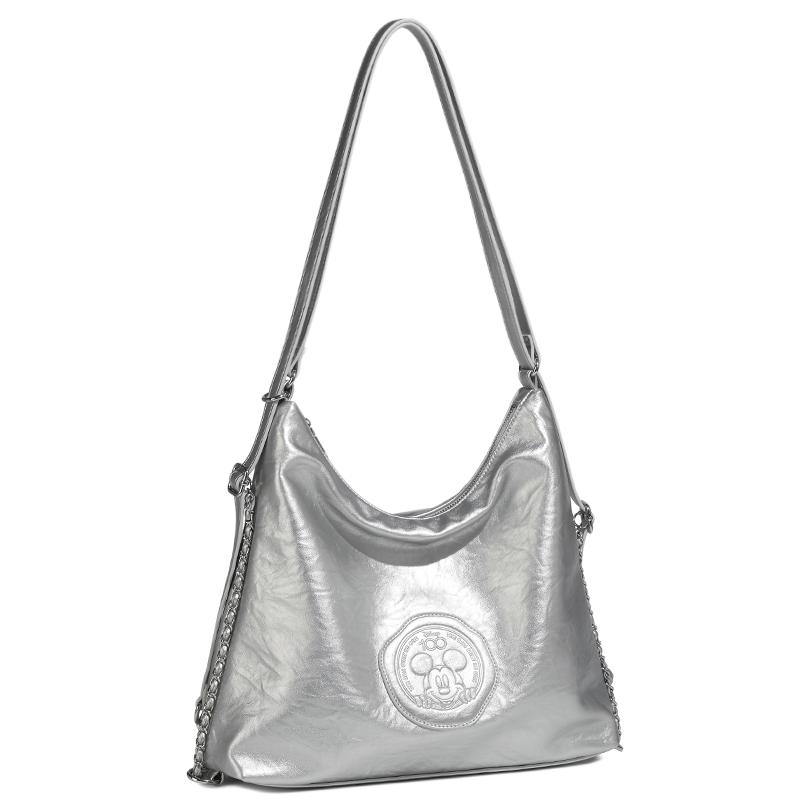 New Disney Mickey Series PU Double Shoulder Crossbody Tote Handbag, Shoulder Bag Large Women's Black/Silver/Cream White BMK-71278-2