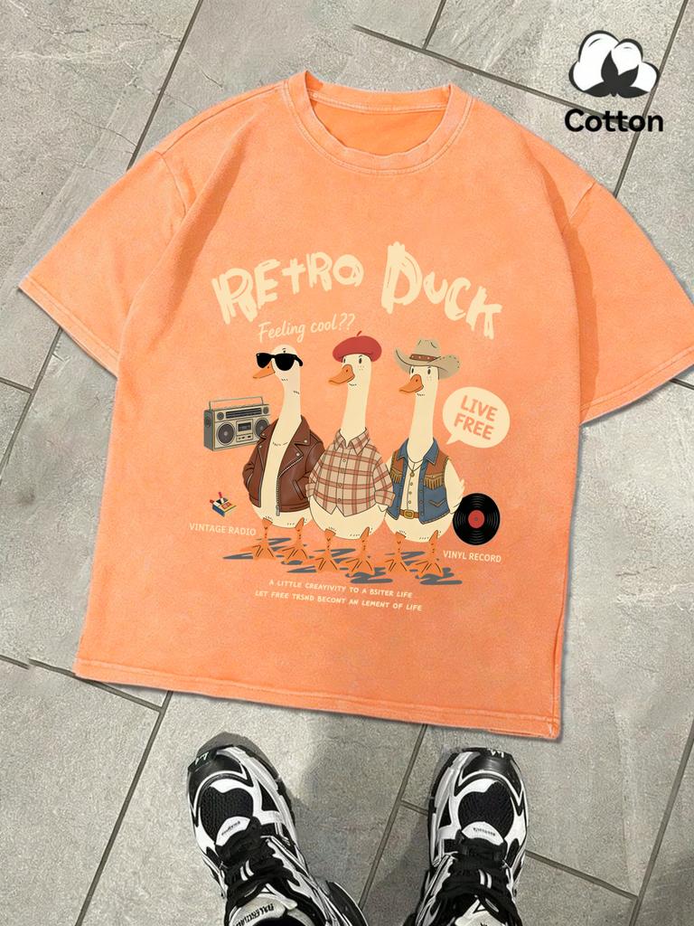 Retro Duck Feeling Cool Live Free Retro Tee Mans Summer Breathable Cotton TShirts Fashion Washed Top Unisex Casual Clothing