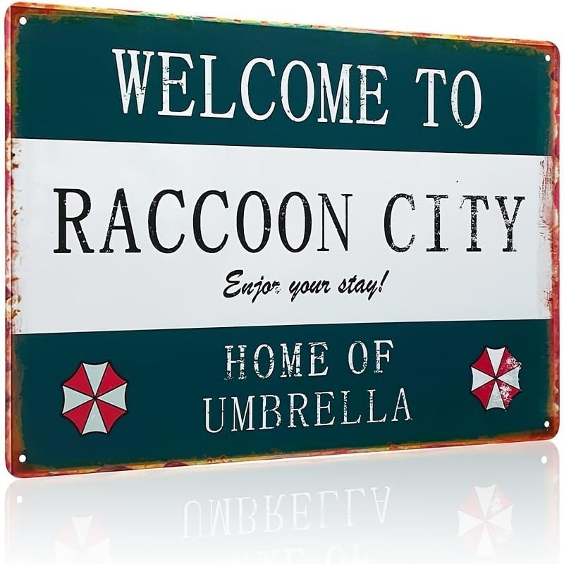 

Welcome to Raccoon Citys Vintage Metal Tin Signboard Company Home Décor Durable Iron Construction aluminum sign 20x30cm（7.8x11.8inch）