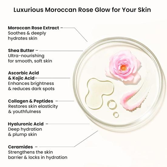 WILD OAK Moroccan Rose Shea Butter Sugar Scrub | 300Gm | With Collagen & Peptides | Tan Removal | Lightens Dark Area - Neck & Elbows