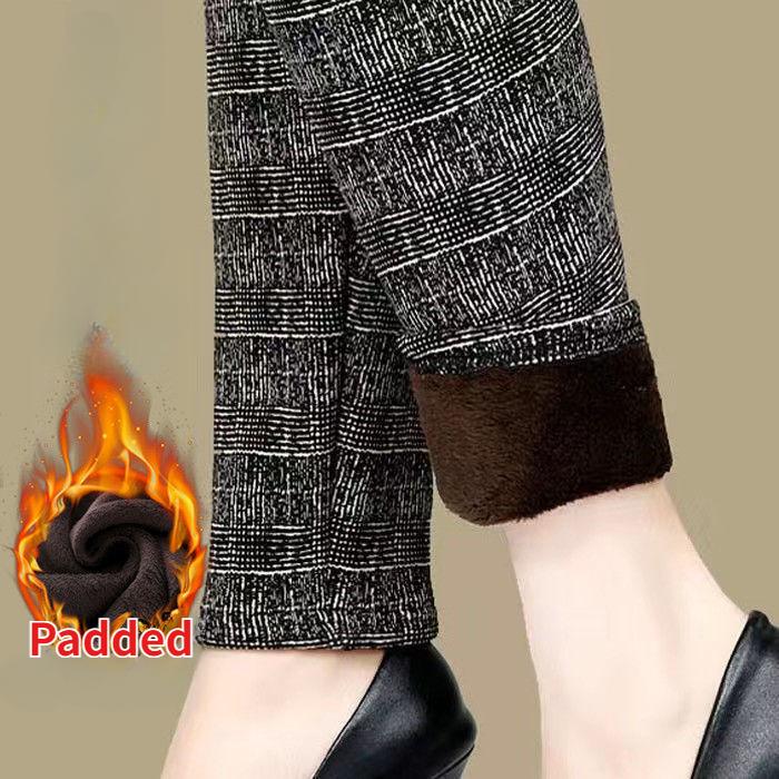 Middle-aged and Elderly Mom Pants Winter Padded Elastic Waist Female Bottoming Large Size High Waist Warm Long Pants