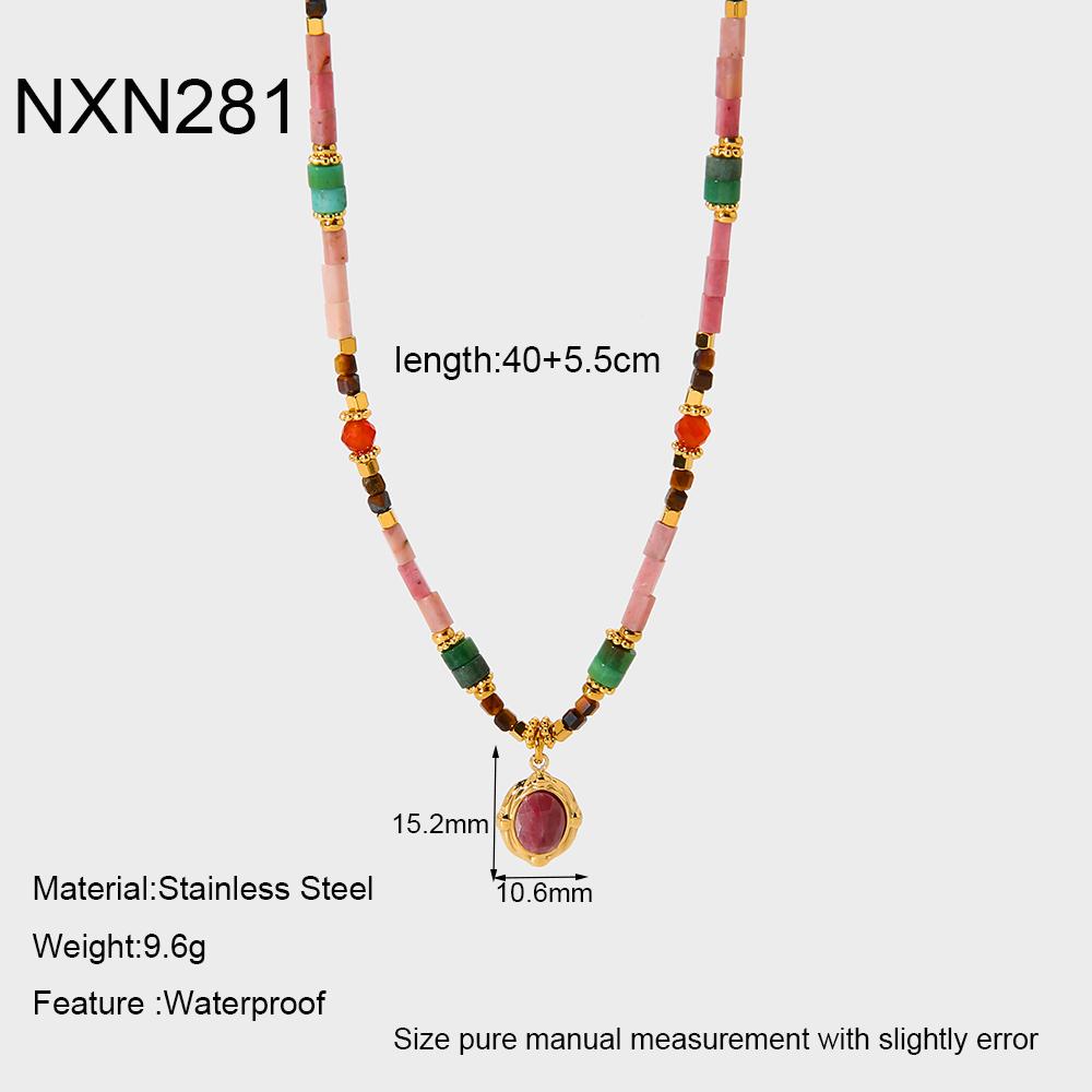 Delicate Jewelry Stainless Steel Mix Color Beads Natural Stones Charms Beaded Bracelet Necklace for Party