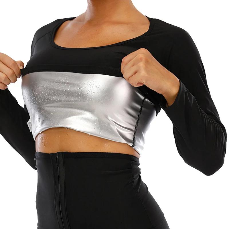 Vensslim Body Shaper Sauna Suits Sweat Slimming Waist Trainer Corset Long Sleeve Fat Burn Shirt Women Workout Tummy Control Tops