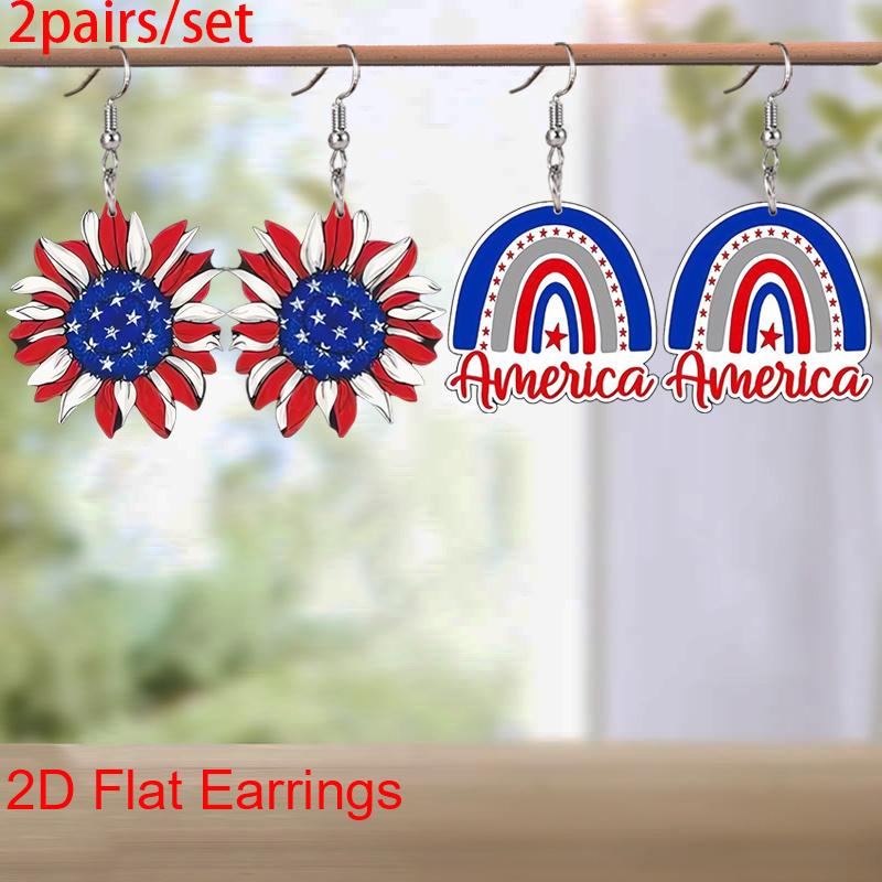

Independence Day Earring Memorial Day Earring Fashion Colorful Flag Sunflower Acrylic Earrings for Women Holiday Earrings