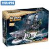 Creative MOC 1155PCS Shark Skeleton Pirate Ship Model Micro Building Blocks Bricks Set Ghost Pirate Boat Kits Toys For Kids Gift