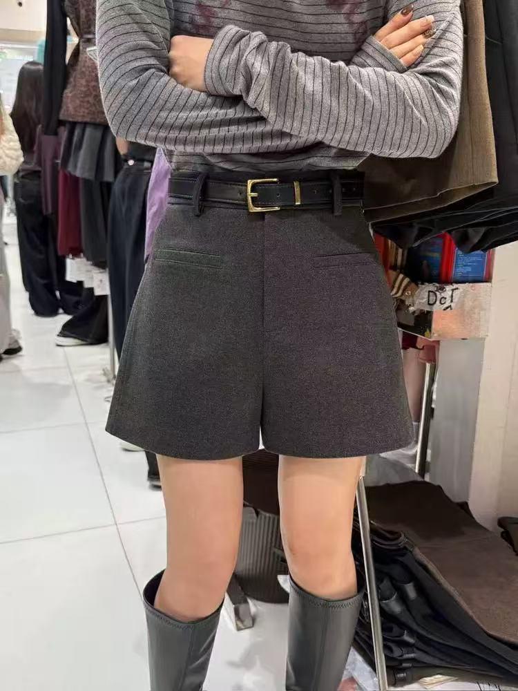 

Серые шерстяные брюки А-силуэта с высокой посадкой, повседневные широкие брюки-клеш для женщин - Осень/Зима 4XL серый