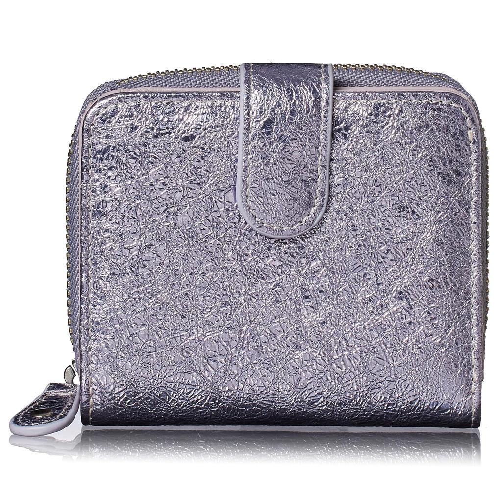 FRANCK ROSSINI Women's Metallic Crushed Cowhide Bifold Wallet, Made In Italy by LIFE. "It Looks Like a Mini Wallet, But It's a Long Wallet Inside."