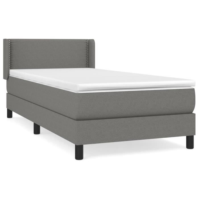3129594 vidaXL Lit à sommier tapissier et matelas Gris foncé 90x190 cm Tissu