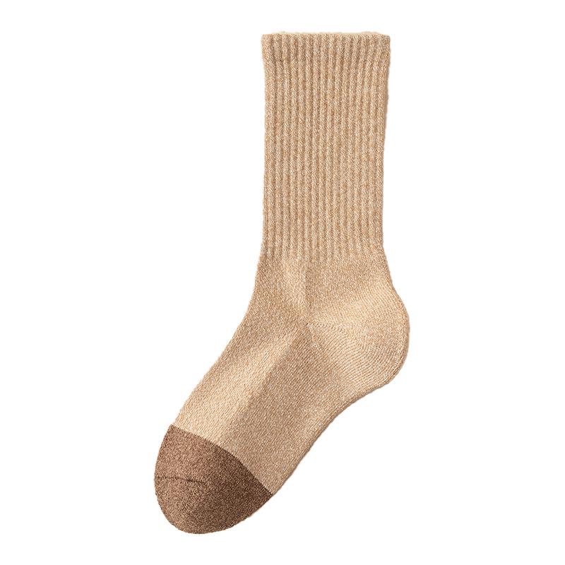 Men's Pure Cotton Thickened Terry Long Socks - Autumn/Winter, Odor Resistant, Sweat Absorbing, Color Block Business Style