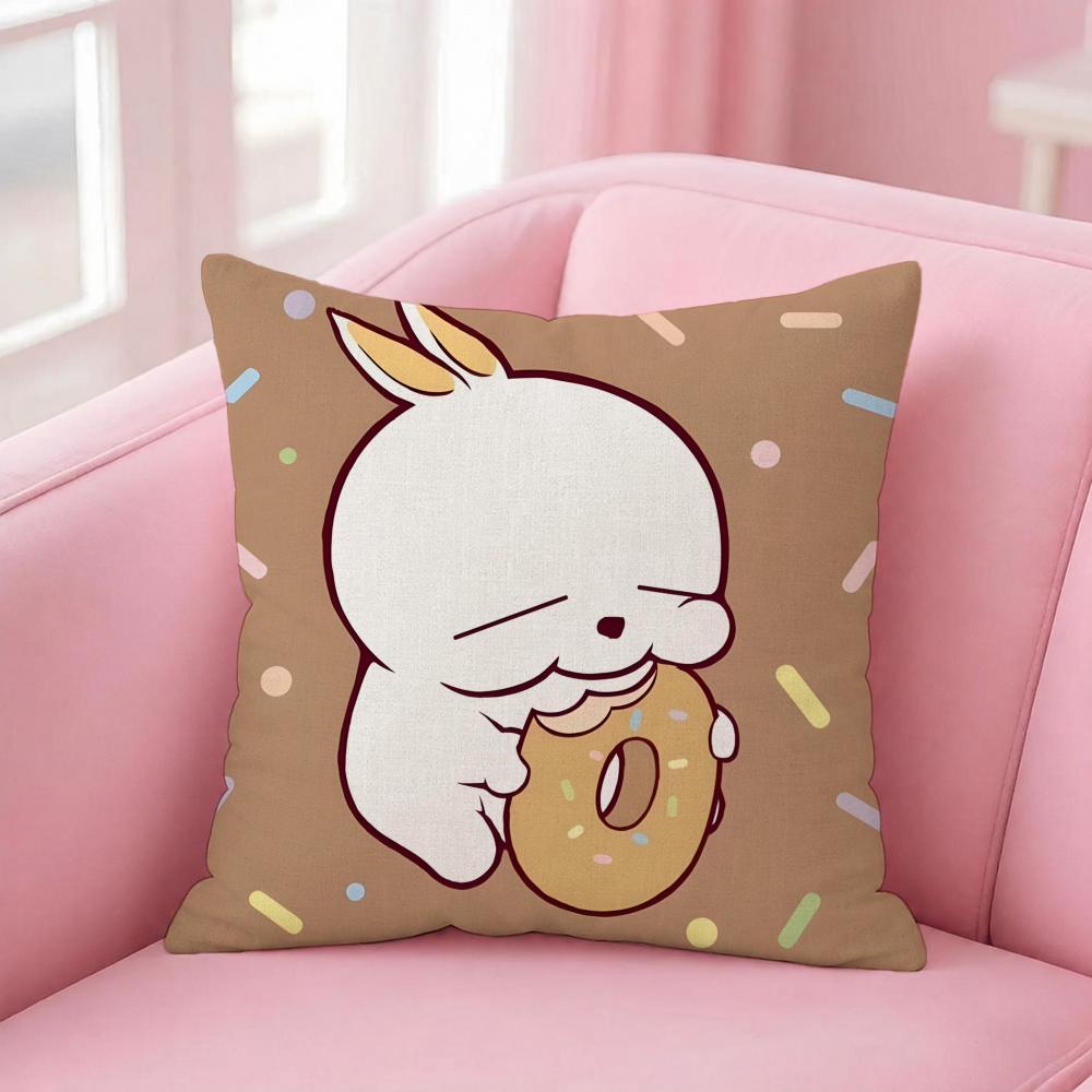 Anime Mashimaro Cushion Cover Pink Linen Textured Double Sided Cushion Cover with Invisible Zipper for Home Decor