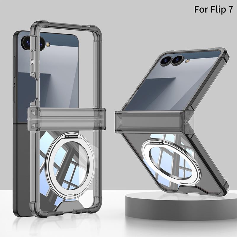

Metal Magnetic Swivel Four-corner Airbag Anti-drop Hinged Transparent Case for Samsung Galaxy Z Flip 7 flip7 Lens Protect Cover