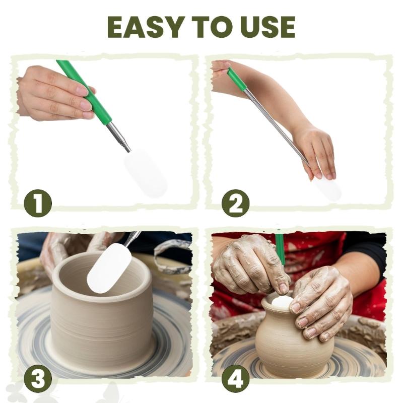 Stainless Steel Telescopic Sponge Absorbers For Ceramic Clay Water Removal Adjustable Cleaning Rod With Ergonomic Handle