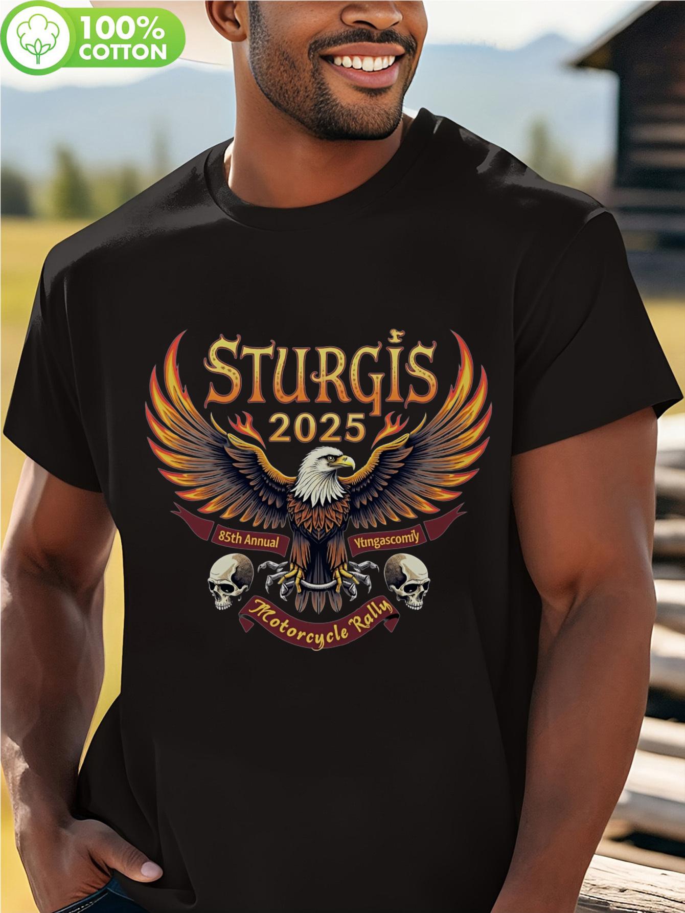 Sturgis 2025 Motorcycle Rally Black Cotton Tshirt - Eagle... M