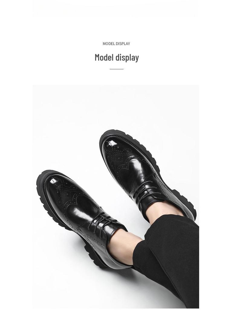 Herren 8cm Brogue Business Derby Schuhe - Schnürschuhe Rindsleder