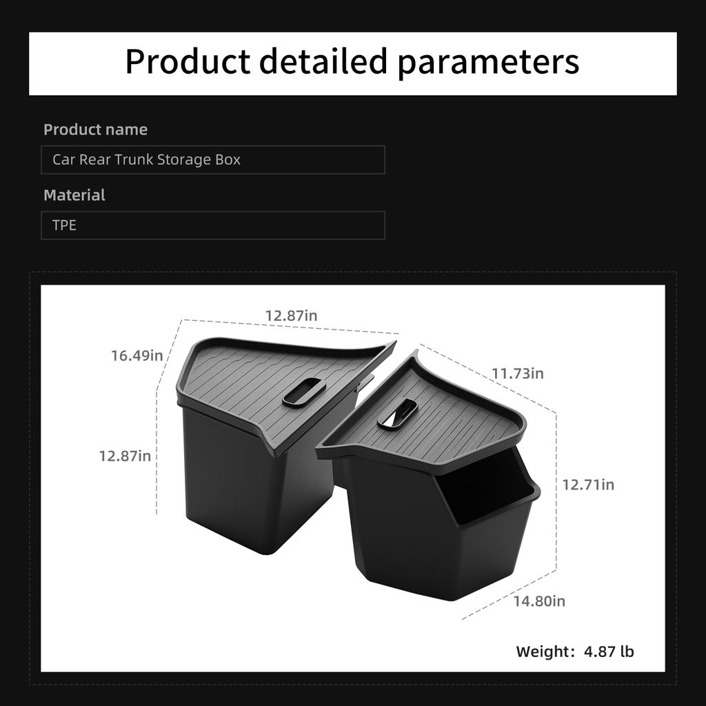 Smabee (Berlin Version Only) for Tesla Model Y Juniper 2025 2026 TPE Rear Trunk Storage Bins Cargo Side Organizer Box Black