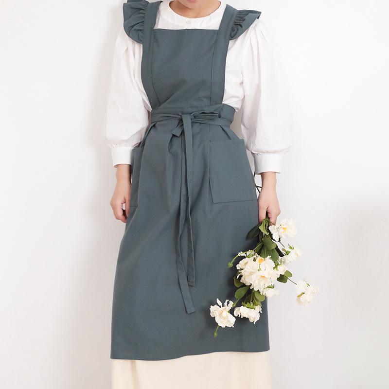 Korean Style Puff Sleeve Ruffle Apron - Artistic, Girly, Stain-Proof for Coffee Shop, Garden, Bakery, Kitchen.