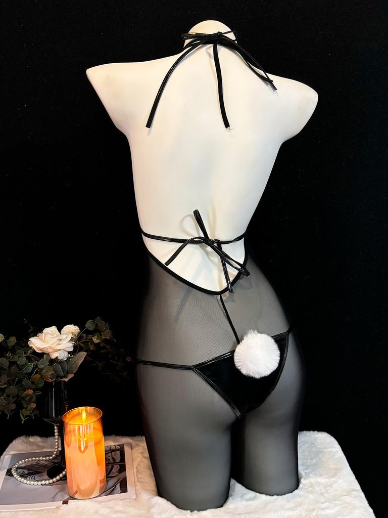 Sexy Tuxedo Cute Bunny Girl Cosplay Costume Sexy Translucent Patent Leather Bodysuit School Girl Kawaii Rabbit Uniform Lingerie